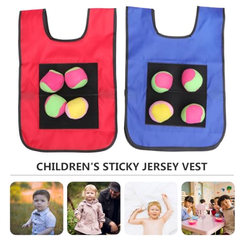 balacoo 12-Piece Kids Sticky Ball Vest Set – 10 Soft Fleece Balls & 2 Self-Stick Vests, Motor-Skill Dodgeball Game for Indoor/Outdoor Parties, Ages 3+