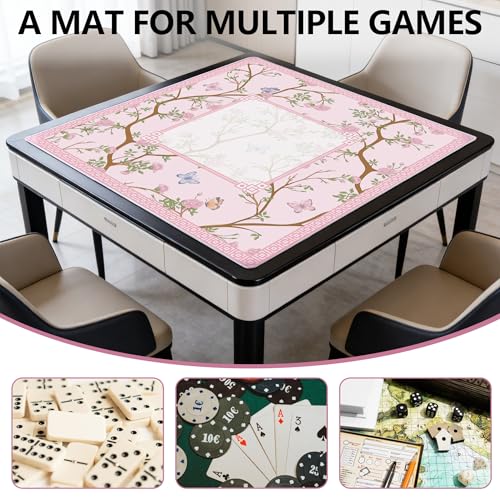 Mahjong Mat for Table, 31.5''x31.5'' Non-Slip & Noise Reduction Mahjong Mat with Rules,Mah Jongg Gift with Carrying Bag for Poker,Board Games,Dominoes,Cards & Tile Games (Light Pink) - color: Light Pink