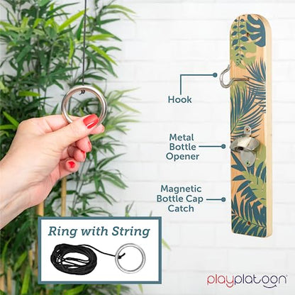 Play Platoon Hook and Ring Toss Bar Game for Adults - Wood Toss Ring Game for Adults - Perfect Home, Basements, & Bar Gifts - color: Palm Print