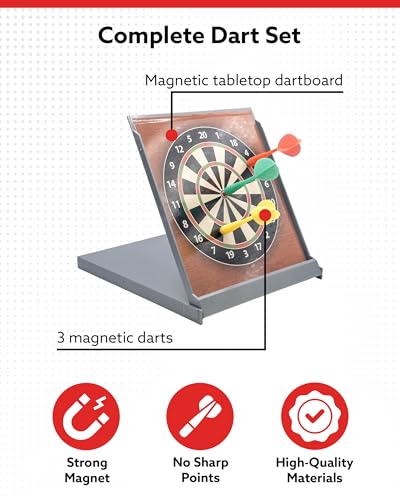 Alpi Tabletop Magnetic Dart Board Set for Kids & Adults - Portable Desk Games - Fun Desk Toys for Office & Home