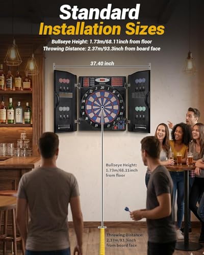 WIN.MAX Electronic Dart Board, Soft Tip Dartboard Cabinet Set for Adults, LED Scoring Dartboard with 38 Games & 211 Variants, Up to 16 Players, 12 Darts+40 Tips, Wall Mount for Bar Game Room Man Cave - style: Silver
