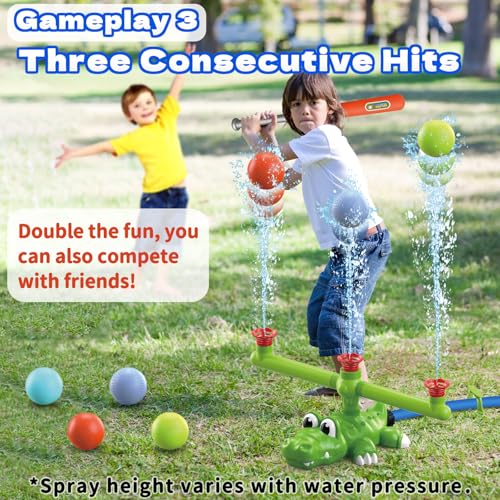 Intoypad 4-in-1 Kids Water Sprinklers T Ball Set & Water Ball Toy, Crocodile Baseball Sprinkler for Backyard Outdoor Summer Toys for Boys Girls Outside Yard Water Game Toys for Kids Toddlers Ages 3-8