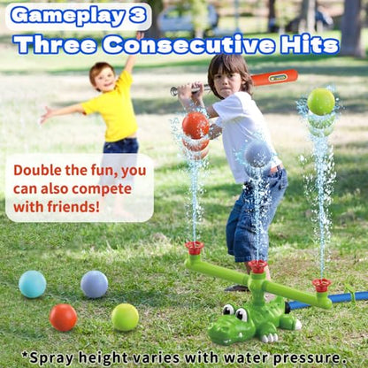 Intoypad 4-in-1 Kids Water Sprinklers T Ball Set & Water Ball Toy, Crocodile Baseball Sprinkler for Backyard Outdoor Summer Toys for Boys Girls Outside Yard Water Game Toys for Kids Toddlers Ages 3-8