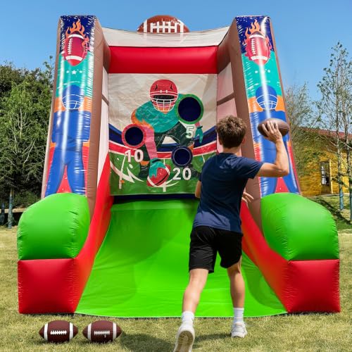 Inflatable Football Toss Game, Commercial Grade PVC Football Target Toss with Air Blower, 3-Target Scoring Inflatable Carnival Game for Outdoor Fun, Home & Rental Use - style: Football