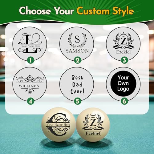 Personalized Billiards Cue Ball with Pouch, Engrave Text or Logo, Custom Monogram 57mm Cue Ball, Birthday Gifts for Dad, Husband, Billiards Player, Wedding