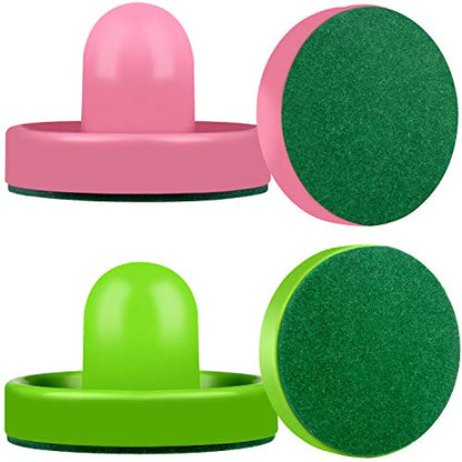 ONE250 Air Hockey Pushers and Red Air Hockey Pucks, Goal Handles Paddles Replacement Accessories for Game Tables (4 Striker, 4 Puck Pack) - color: Pink & Green