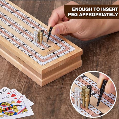 Vamslove Magnetic Cribbage Board 15'' Wooden Folding 3 Track Game Set, w/Instruction, Storage Slots for 2 Playing Cards/Pegs, Card Games for Travel Family Night