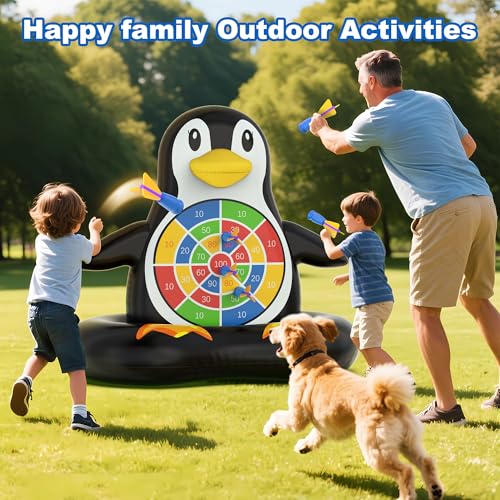 MOONTOY Fun Pool Toys, Inflatable Dart Board Floating Water Game for Kids Ages 4-8 8-12, Outdoor Backyard & Beach Games for Boys Girls Teens and Adults - color: Penguin-black
