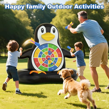 MOONTOY Fun Pool Toys, Inflatable Dart Board Floating Water Game for Kids Ages 4-8 8-12, Outdoor Backyard & Beach Games for Boys Girls Teens and Adults - color: Penguin-black