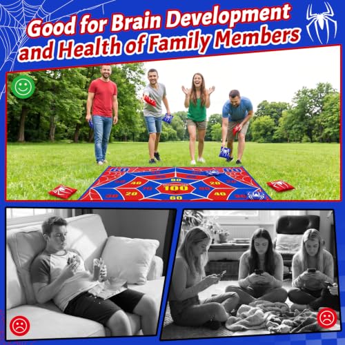 2-in-1 Giant Tic Tac Toe Game Bean Bag Toss Outdoor Games, 4.5FT Spider Tic Tac Toe Game with 10 Pcs Bean Bags, Outside Games for Adults and Family Lawn Yard Carnival Field Day Camping Party - color: Red Blue