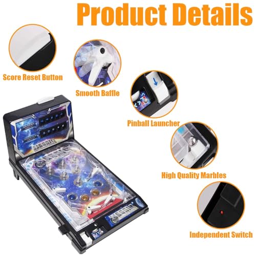 Electronic Tabletop Pinball Game Retro Arcade Pinball Machine with Lights Sounds and Scoreboard Portable Desktop Ball Shooting Toy for Kids