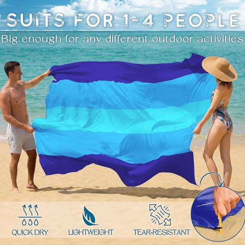 BYDOLL Beach Blanket Waterproof Sandproof Large Sand Free,78''X81''/10'X9' Oversized Sandless Lightweight Blanket Picnic Mat for Beach Travel Camping Hiking with Stakes - color: Blue5, size: 78"X81"