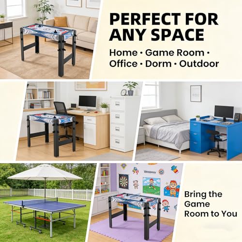 Air Hockey Table, 5-in-1 Multi Game Table for Adults, Indoor Outdoor Combo Game Table with Billiards, Basketball, Hockey, Ping Pong, Safe Archery Target Shooting, Accurate Digital LED Scoreboard