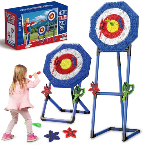 Axe Throwing Game for Backyard: Bristle Target Set with 3 Axes & 3 Darts, Outdoor Yard Games for Kids Adults Family, Lightweight & Portable, Backyard Lawn Games for Carnival, Camping, Party