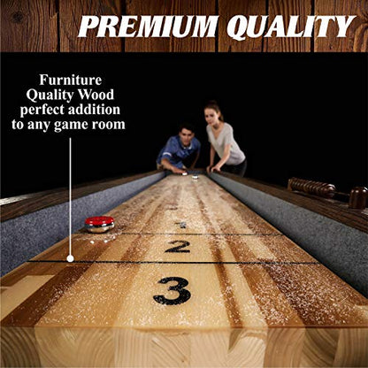 Barrington 12ft Webster Shuffleboard Table, Solid Wood, Storage Cabinets | 12ft rustic shuffleboard table with 1.75" solid wood poly-coated playfield, storage cabinets, 8 pucks & speed powder