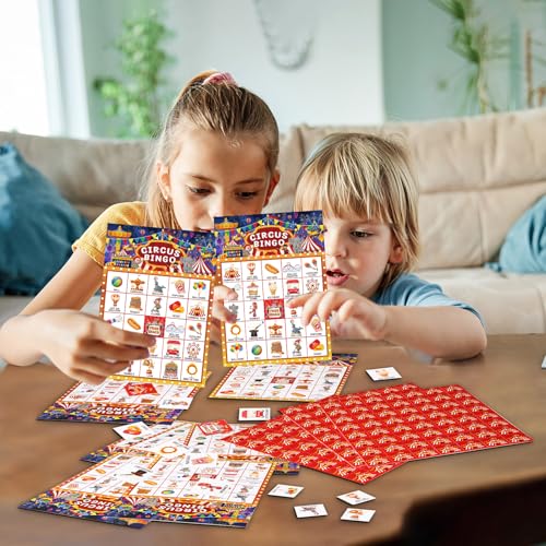 Liliful 35 Pcs Carnival Party Games 24 Players Circus Bingo Games Carnival Bingo Cards for Boys Girls Adults Family Classroom Activities Birthday Party Favors Supplies