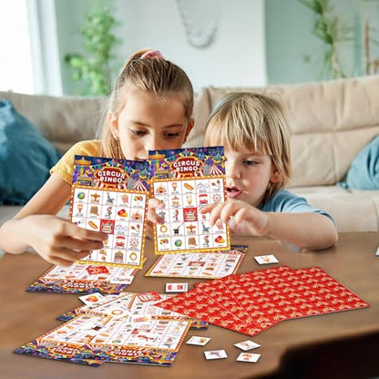 Liliful 35 Pcs Carnival Party Games 24 Players Circus Bingo Games Carnival Bingo Cards for Boys Girls Adults Family Classroom Activities Birthday Party Favors Supplies