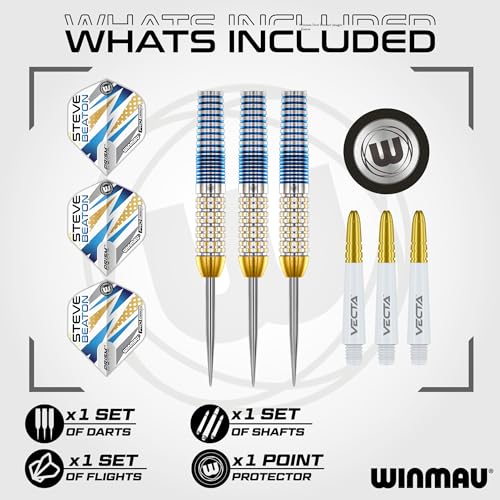 Winmau Steve Beaton Legacy Edition Darts Set - 90% Tungsten Professional Darts with Flights & Shafts (Stems) - Available in Soft Tip 18g and Steel Tip 22g & 24g - style: 24g - Steel Tip