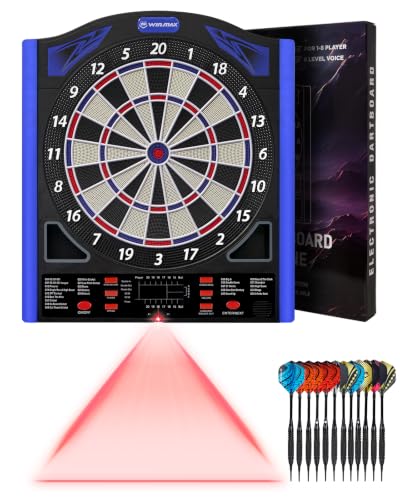 WIN.MAX Electronic Dart Board with Laser Toe Line, Soft Tip Digital Dartboard Set for Adults, Auto Scoring Dartboard with 12 Darts 100 Tips, Adapter/Batteries Use, Wall Mount for Home Bar or Outdoor - color: Blue
