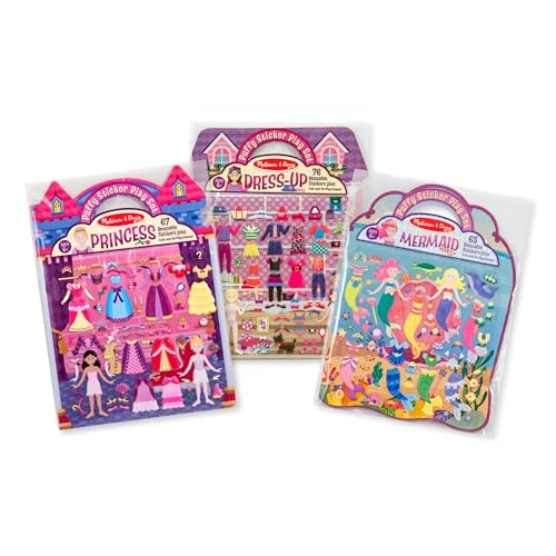 Melissa & Doug Puffy Sticker Activity Books Set of 3 – Dress-Up, Princess & Mermaid, with 208 Reusable Stickers and Fold-Out Scenes, Mess-Free Travel Toys for Kids Ages 4+ - FSC Certified - style: Dress-Up, Princess & Mermaid