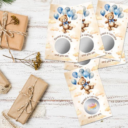 50 Pcs Bear Birthday Scratch Off Game Cards for Birthday Party | Ideal for Birthday Party Lottery Game Group Games Family Activity, Baby Shower Activity and Idea, Baby Shower Party Supplies - color: Light Beige