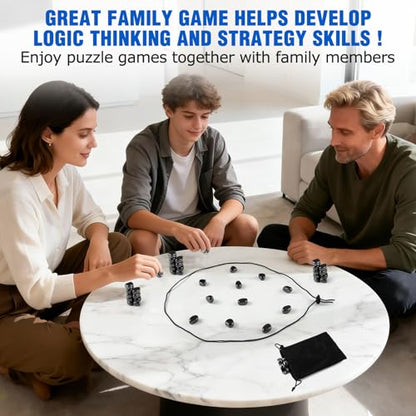 Upgraded Magnetic Chess Game Set with 20 Larger Black Stones & Rope, Exciting Magnet Game for Family Party Travel Camping, Fun Strategy Puzzle Game for Adults