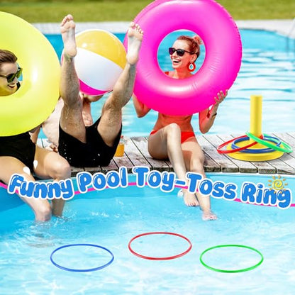 Hiboom Pool Ring Toss Games Toys, Swimming Pool Games for Adults and Family with 6 Pcs Throwing Rings, Water Foam Toss Float Toys for Summer Outdoor, Beach, Yard, Party (Bright Yellow Base) - style: Bright Yellow Base
