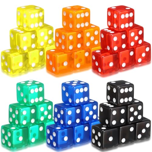 Seenelling 36 Piece 19 mm Casino Style Craps Dice Sets Acrylic and Translucent D6 Dice, Square W/Rounded Edge for Casino, Craps, Table Games and Board Games (Fashion Color) - color: Fashion Color