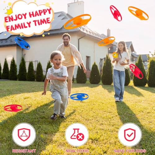 Outdoor Flying Disc Launcher Toys Set Pull-String Launchers Flying Toys for Summer Fun