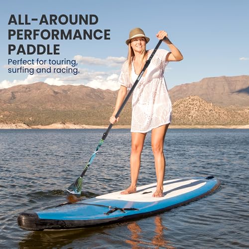 SereneLife Adjustable SUP Paddle | Carbon Fiber Paddle Board Paddle with Teardrop Blade and Oval Lever-Lock Clamp | Lightweight, Easy-to-Addemble 3-Piece Design | Saltwater Ready | Carry Bag Included