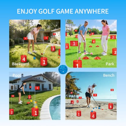 6 Hole Backyard Game Golf for Family and Adults,Portable Golf Course Practice for Yard,Beach,Park, Camping,and Outdoor Fun (2 Adjustable Clubs)