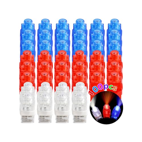100pcs Independence Day Party Favors, LED Finger Lights for Kids, Glow in the Dark 4th of July Party Supplies, Patriotic Goodie Bag Stuffers Classroom Prizes, Carnival Concert Accessories - style: Red+Blue+White-100