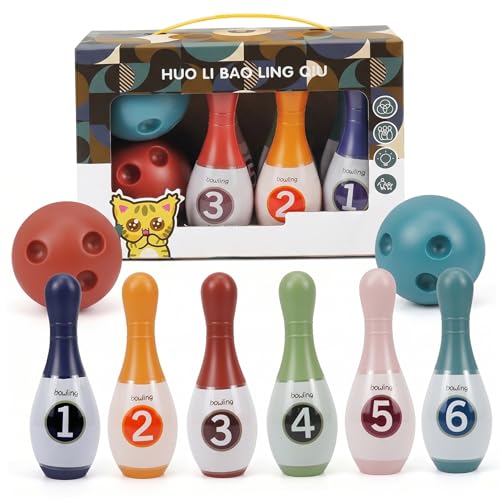 Bowling Pins, 6 Plastic Bowling Pins & 2 Balls, Kids Set - Indoor Interactive Toddler Game, Medium Size. - color: Medium