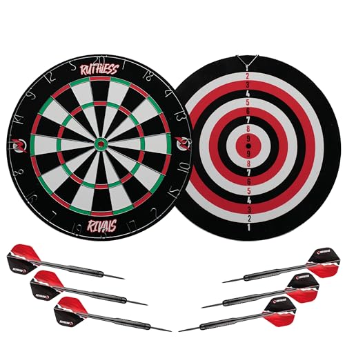 Ruthless | Rivals Family Dart Board Game | 18 * 1 Double Sided Dartboard Set Including 2 Sets of Darts (DB074).