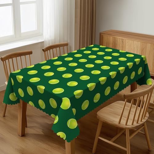 Tennis Ball Table Cloths Decorative for Dining Room, Sports Themed Washable Tablecloth for Home, Restaurant, Outdoor Party Table Cover 54x72 Inch - color: Green