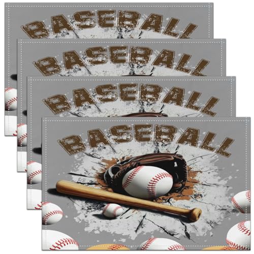 Feelyou Boys Baseball Placemats Set of 4 12x18 Inch Baseball Sports Table Mats for Party Kitchen Dining Decoration Holiday Seasonal Retro Game Place Mat for Dinner Table 18"x12" Non-Slip Easy to Clean - color: Baseball77