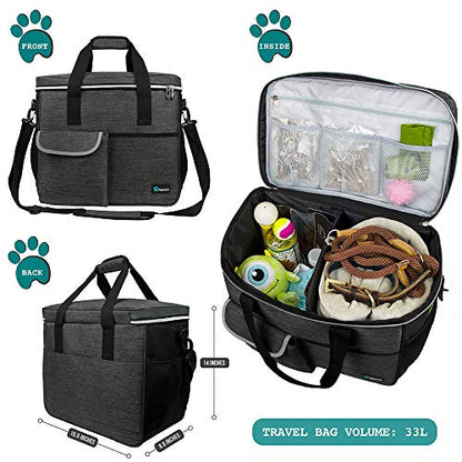 PetAmi Dog Travel Bag Organizer, Pet Travel Kit with 2 Food Containers & 2 Collapsible Dog Bowls, Pet Supplies Tote with Luggage Sleeve, Weekend Road Trip Camping Essentials, Dark Gray, Large - color: Charcoal, size: Large - 15.5"L x 9.5"W x 14.0"H