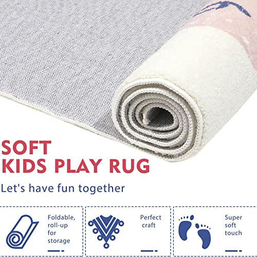 Topotdor Rainbow Sky Hopscotch Game Rugs,Kids Play Area Rugs Soft Floor Carpet for Bedroom Playroom Nursery,Great Gift for Girls & Boys,47" x 71" - size: 47" x 71"