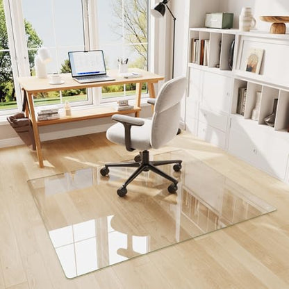 46"x55" Tempered Glass Chair mat for Carpet, Office Chair Mat with Round Corner, Desk Chair Mat for Carpet/Hardwood Floor/Rolling Chair-with 6 Anti-Slip Pads - size: 46x55