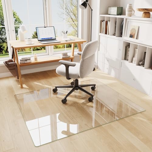 46"x55" Tempered Glass Chair mat for Carpet, Office Chair Mat with Round Corner, Desk Chair Mat for Carpet/Hardwood Floor/Rolling Chair-with 6 Anti-Slip Pads - size: 46x55