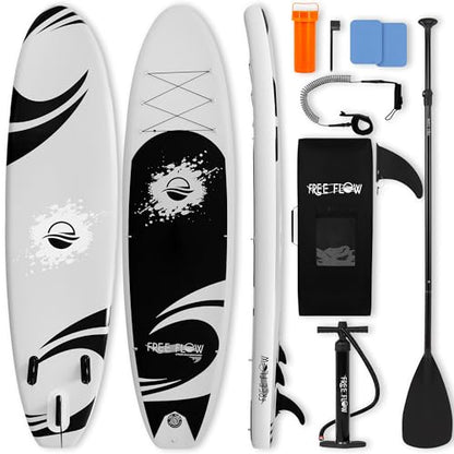 SereneLife 10’6” Inflatable Stand Up Paddle Board with Premium SUP Accessories - 32” Wide Stable Design with Non-Slip EVA Deck Pad, for Youth and Adults, 350 lbs. Capacity - color: Black/Grey