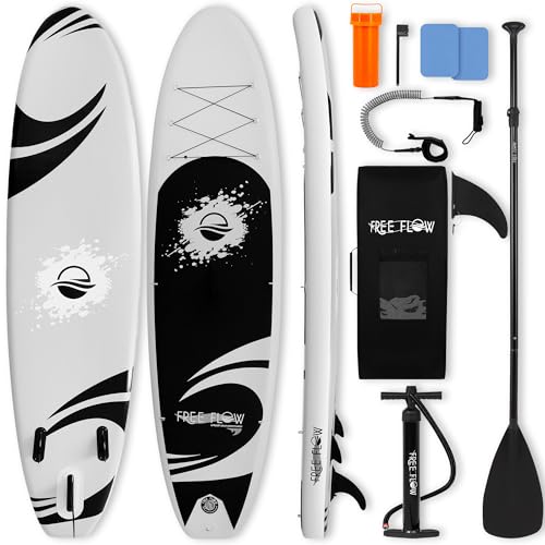 SereneLife 10’6” Inflatable Stand Up Paddle Board with Premium SUP Accessories - 32” Wide Stable Design with Non-Slip EVA Deck Pad, for Youth and Adults, 350 lbs. Capacity - color: Black/Grey