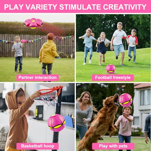 Magic Bouncing Ball 6-Light Dual Form – Pop up, Meta Ball Metaball Transforming Design – Flying Saucer Bouncy – Interactive Bouncing Balls for Parent-Child Interaction – Gift Pack - Pink - color: Pink