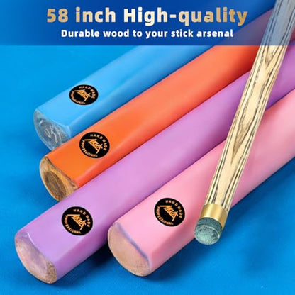 AKLOT Pool Cues Sticks, 57" /36" Billiard Cues Sticks 13/12mm Tip One Piece Wood Pool Cue with 20/12oz Pool Sticks for Adults Beginners Small Spaces Bar - size: Pink Blue Purple Orange 4 Pool Cues Set