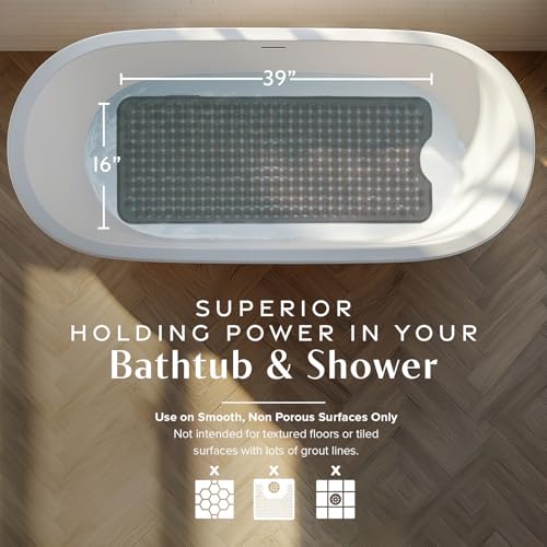 SlipX Solutions Power Grip Bathtub Safety Mat | Precision Grip Technology for Longer, Stronger, & Softer Wet Surface Protection | Clear Bronze 39"x16" - color: Clear Bronze