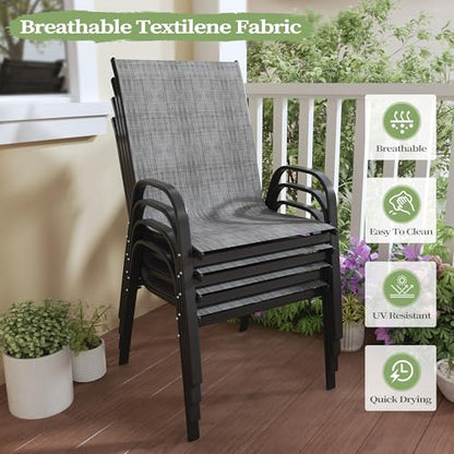 PIZZELLO 9 Pieces Outdoor Dining Set, 106" Aluminum Extendable Patio Dining Table w/ 8Pcs Stackable Textilene Chairs, All Weather Outdoor Table and Chairs Sets for Backyard, Garden, Deck and Poolside - size: 106"Table + 8 Chairs
