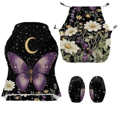 Butterfly Daisy Print Gaming Chair Covers Slipcovers 4Pcs with Armrest Cover Moon Star Print Gamer Chair Cover Set 4Pc/Set Easy to Install Home Decorations - color: Black and Multi - Butterfly Daisy Moon Star
