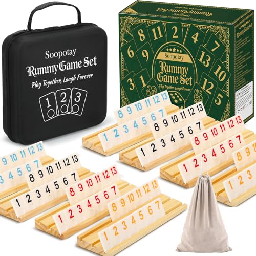 2-8 Players Games Gifts for Men Women Father Mother, Rummy Game Set, 214 Melamine Tiles, 8 Wooden Racks, Drawstring Bag, Premium Portable Case, Tile Board Games for Adults - style: 2-8 Players
