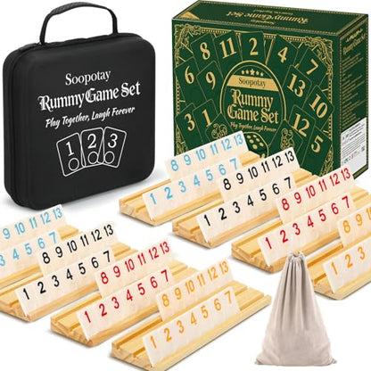 2-8 Players Games Gifts for Men Women Father Mother, Rummy Game Set, 214 Melamine Tiles, 8 Wooden Racks, Drawstring Bag, Premium Portable Case, Tile Board Games for Adults - style: 2-8 Players