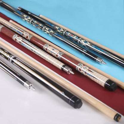 58" Professional Pool Cue Stick Set- Canadian Maple Shaft with Irish Linen Wrap, 13mm Leather Tip, Brass Joint; Includes Glove Cue Bag - color: Red & White